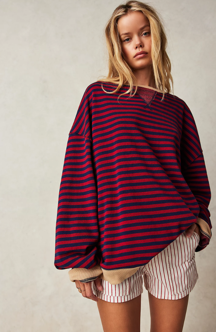 Trine | Sweatshirt Dame Stribet Oversize Drop Shoulder