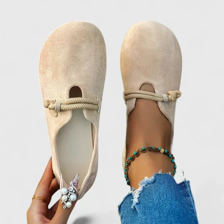 Vibeke | Ballerinasko i Ruskind Dame Flade med Snordetalje