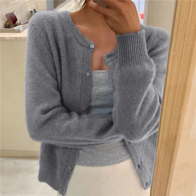 Vibeke | Cardigan Dame Strik Knapfront Rund Hals