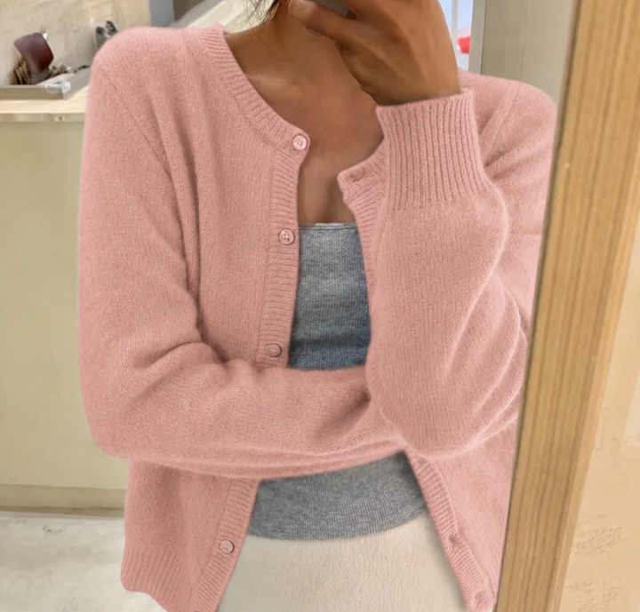 Vibeke | Cardigan Dame Strik Knapfront Rund Hals