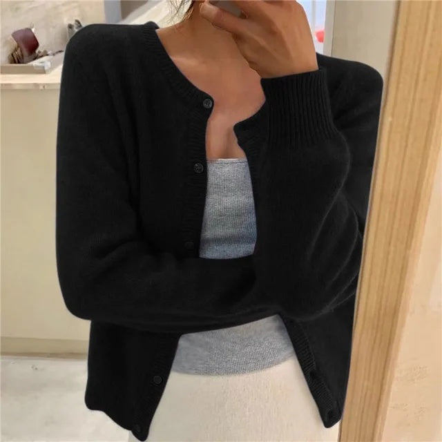 Vibeke | Cardigan Dame Strik Knapfront Rund Hals