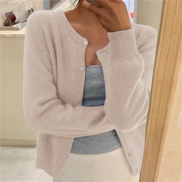 Vibeke | Cardigan Dame Strik Knapfront Rund Hals
