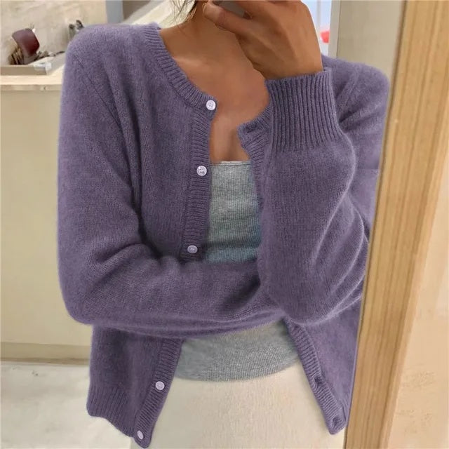 Vibeke | Cardigan Dame Strik Knapfront Rund Hals