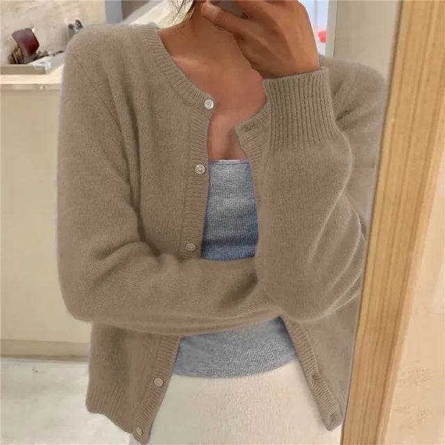 Vibeke | Cardigan Dame Strik Knapfront Rund Hals