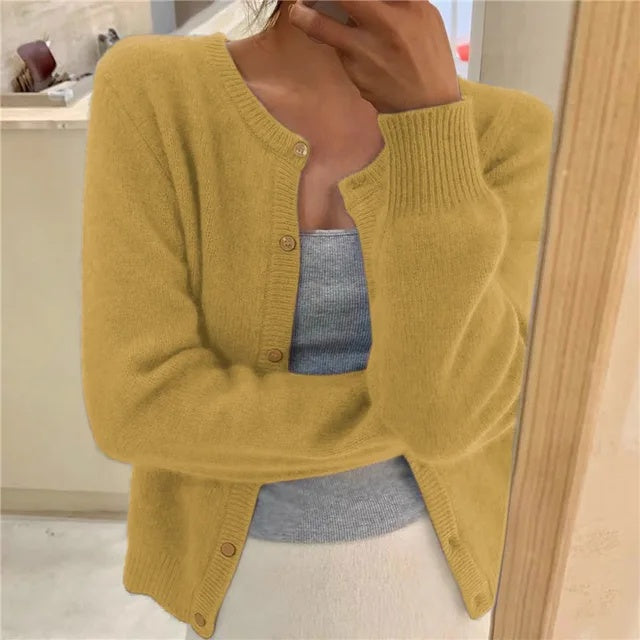 Vibeke | Cardigan Dame Strik Knapfront Rund Hals