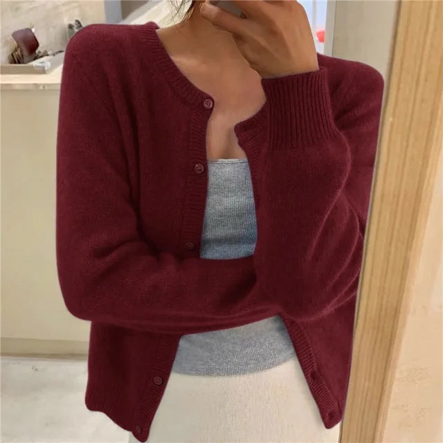 Vibeke | Cardigan Dame Strik Knapfront Rund Hals