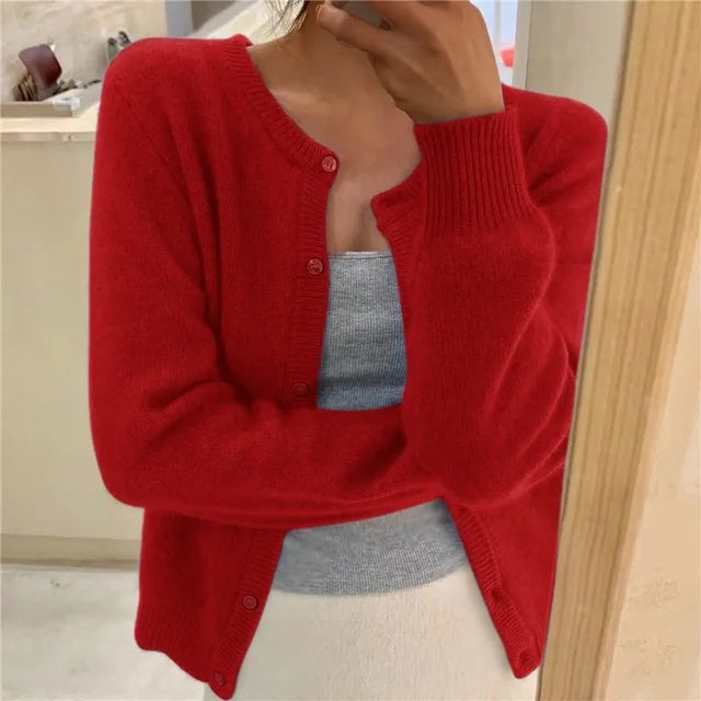 Vibeke | Cardigan Dame Strik Knapfront Rund Hals