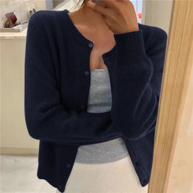 Vibeke | Cardigan Dame Strik Knapfront Rund Hals