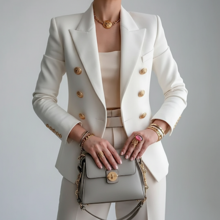 Vilma | Blazer Dame Dobbeltradet Guldknapper Slim Fit