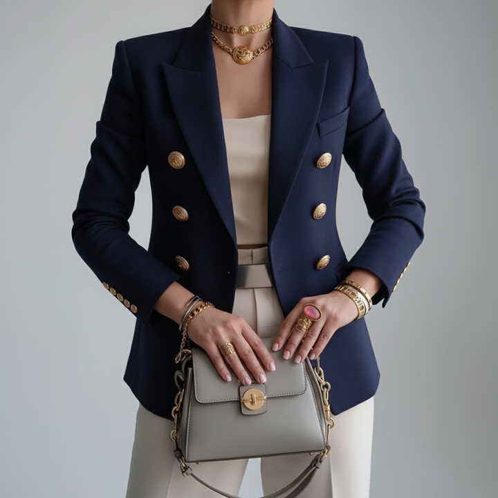 Vilma | Blazer Dame Dobbeltradet Guldknapper Slim Fit