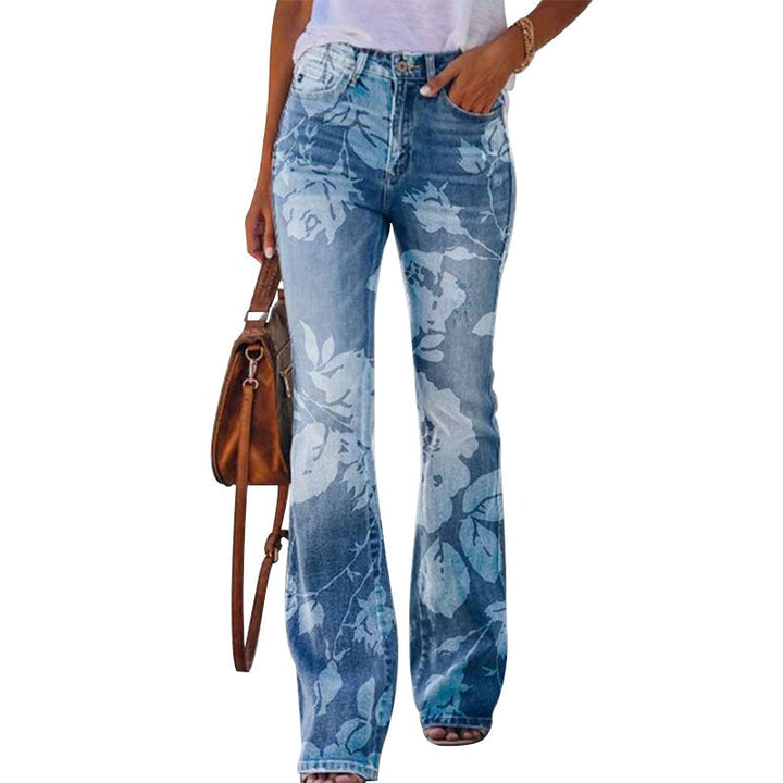 Vilma | Jeans Dame Blomstret Flare Høj Talje