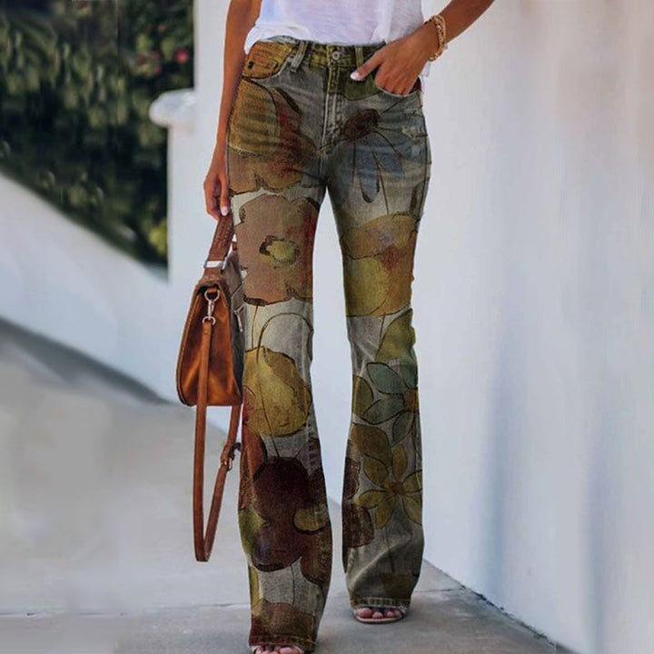 Vilma | Jeans Dame Blomstret Flare Høj Talje