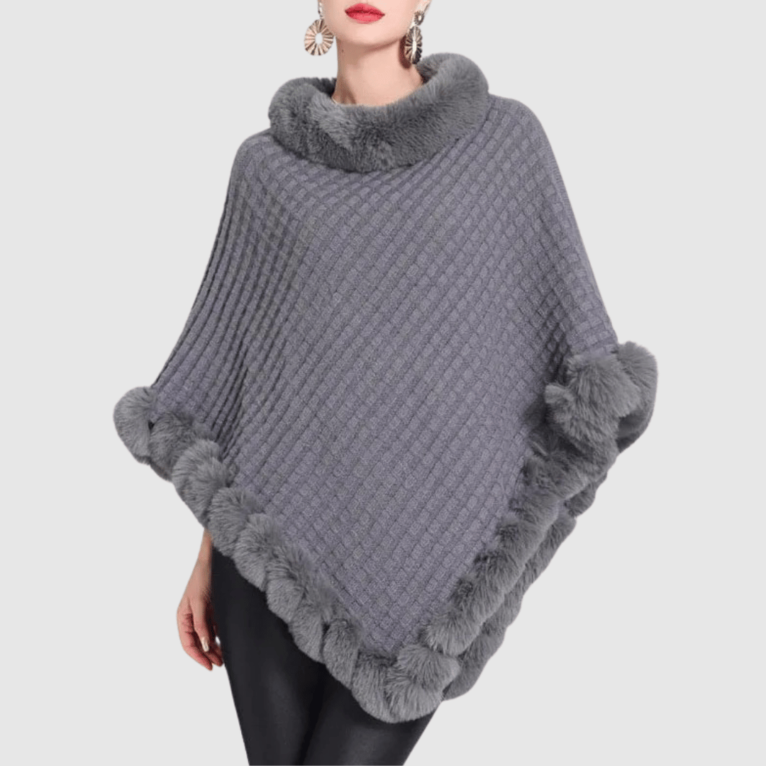 Vilma | Poncho Dame med Kunstpels Krave og Kant