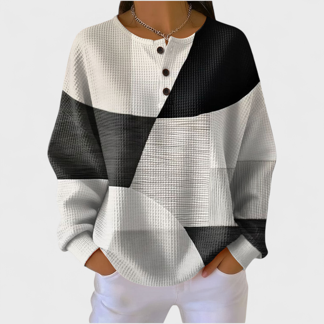 Vilma | Sweater Dame Geometrisk Mønster Knapper